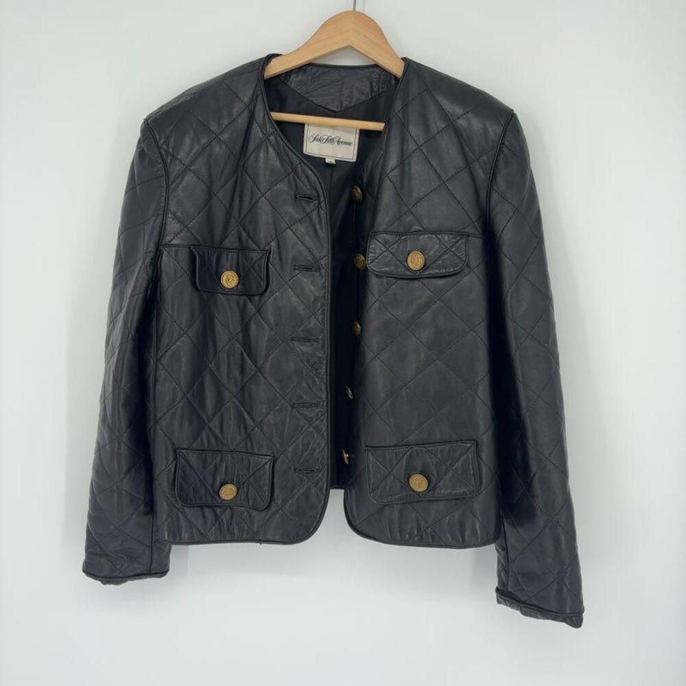 Saks Fifth Avenue Black Quilted Leather Jacket
